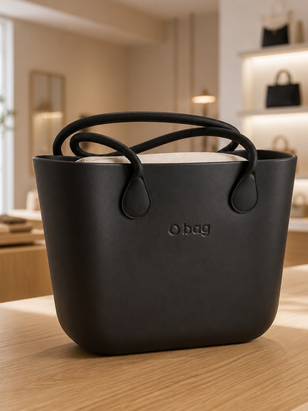 O bag Classic Tote Bag Black with Beige Liiner NWT Made in Italy